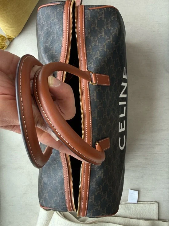 CELINE Black Logo Canvas & Brown Leather Duffel Bag - Picture 2 of 14